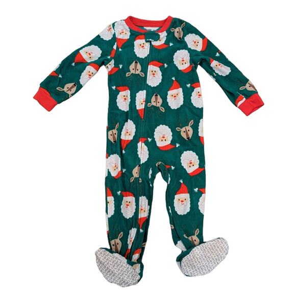 Carter's fleece footie pajamas Christmas Holiday Santa Claus print Size 2t - Picture 1 of 5